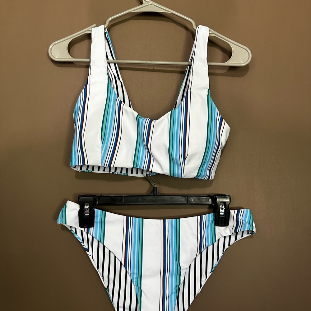 Striped Bikini Set in Blue and White